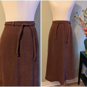 Talbots Womens Brown Faux Suede Midi Skirt 16 Stretch Classic Academia Modest